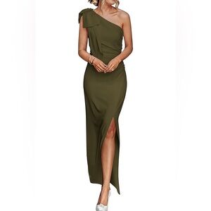 Pretty Garden Olive One-Shoulder Maxi Dress | Medium